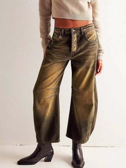 Dames Barrel Leg Jeans Cropped Lang
