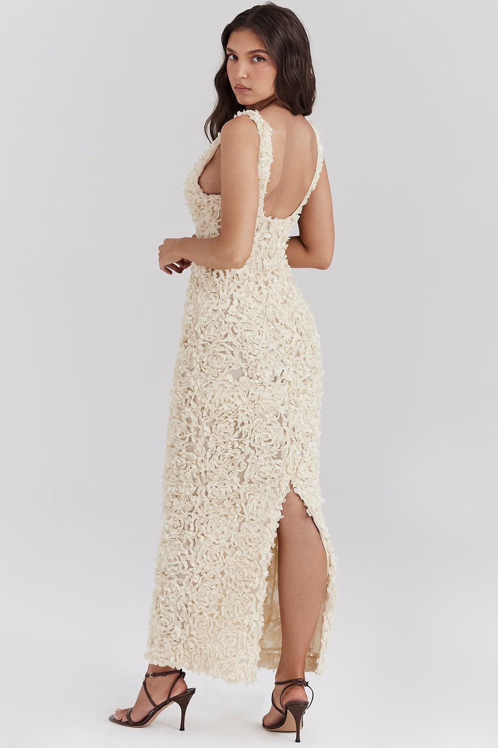 Dames Bloemen Appliqué Avondjurk V Hals Maxi