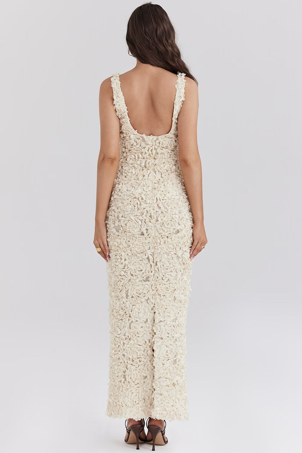 Dames Bloemen Appliqué Avondjurk V Hals Maxi