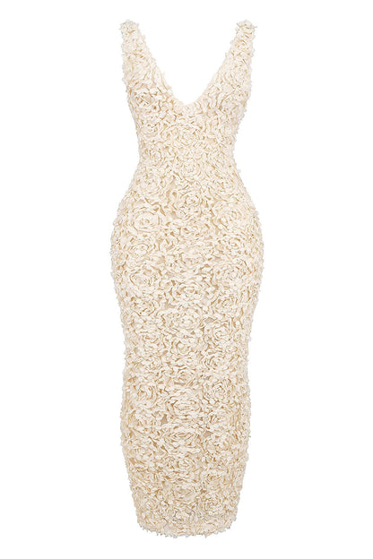 Dames Bloemen Appliqué Avondjurk V Hals Maxi