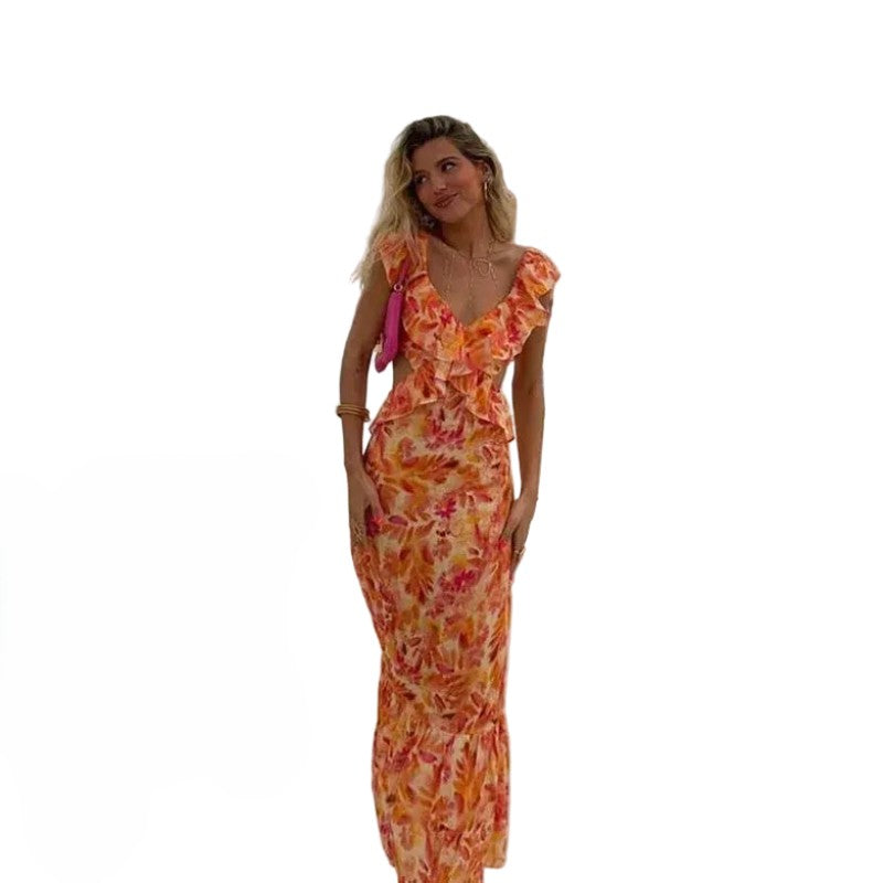 Dames Bloemen Zomerjurk Ruffle V Hals