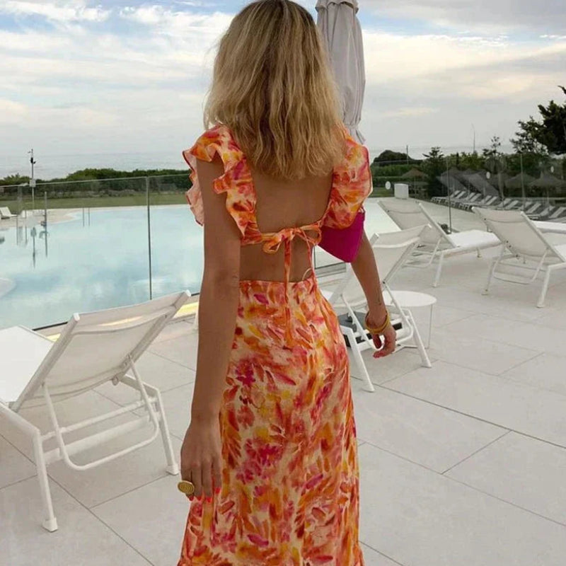 Dames Bloemen Zomerjurk Ruffle V Hals