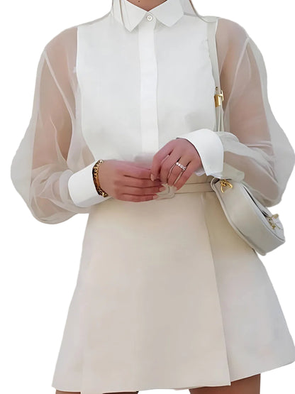 Dames Blouse met Kraag Lange Mouw