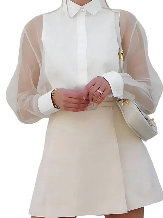 Dames Blouse met Kraag Lange Mouw