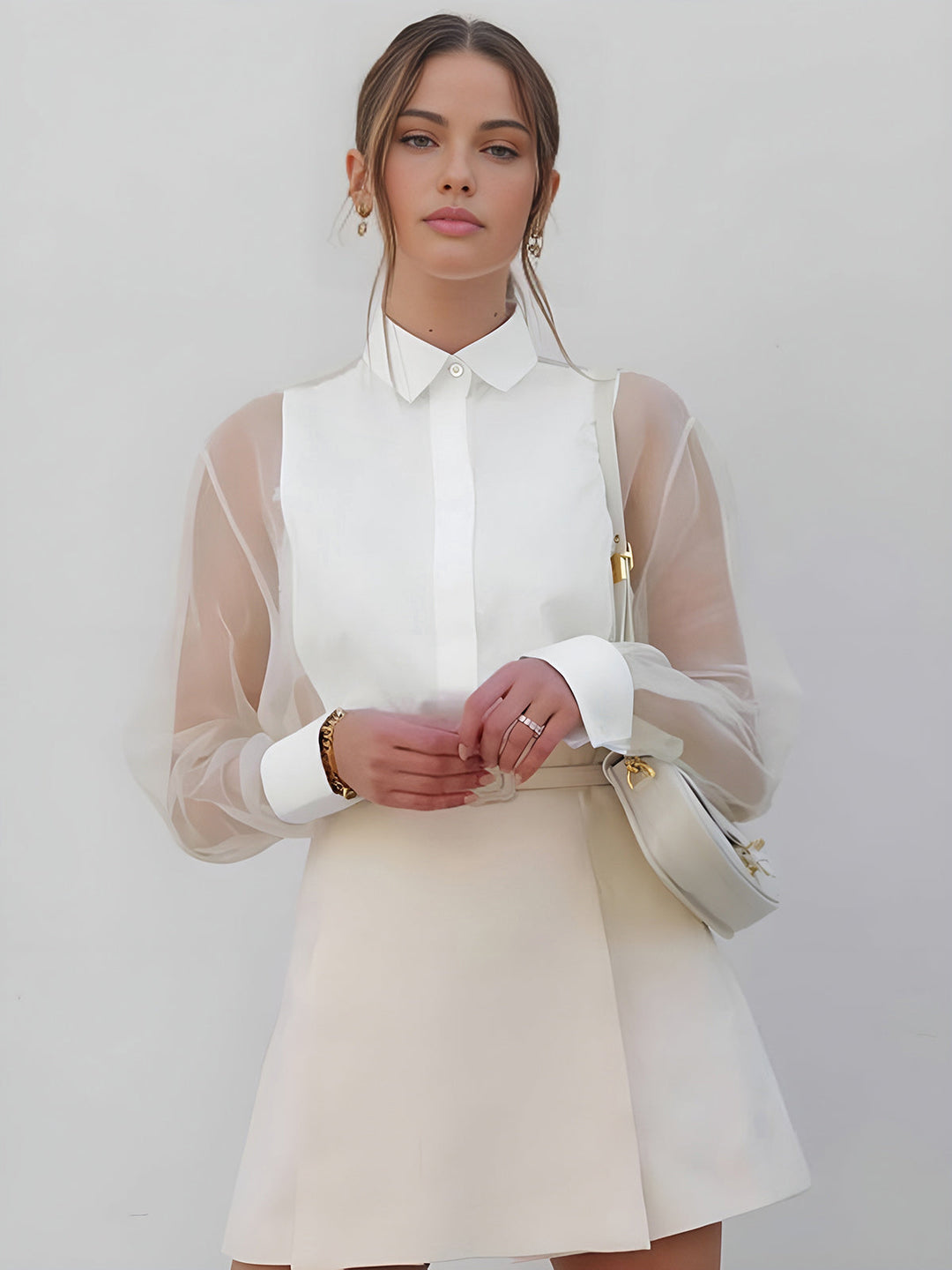 Dames Blouse met Kraag Lange Mouw