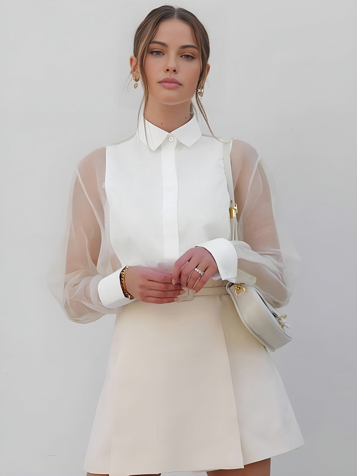 Dames Blouse met Kraag Lange Mouw