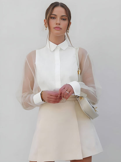 Dames Blouse met Kraag Lange Mouw