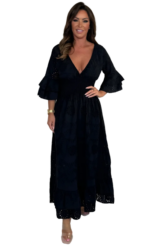 Dames Boho Broderie Jurk V Hals