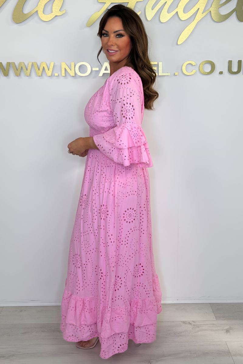 Dames Boho Broderie Jurk V Hals