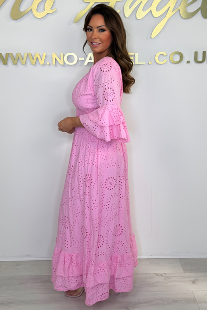 Dames Boho Broderie Jurk V Hals