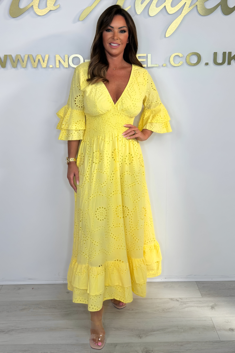 Dames Boho Broderie Jurk V Hals