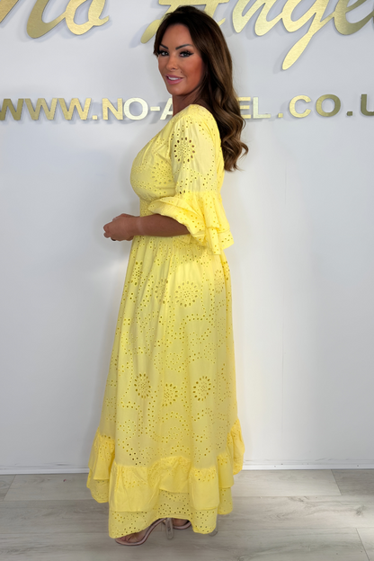 Dames Boho Broderie Jurk V Hals