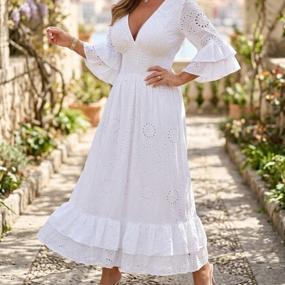 Dames Boho Broderie Jurk V Hals Modehuis-Nederland