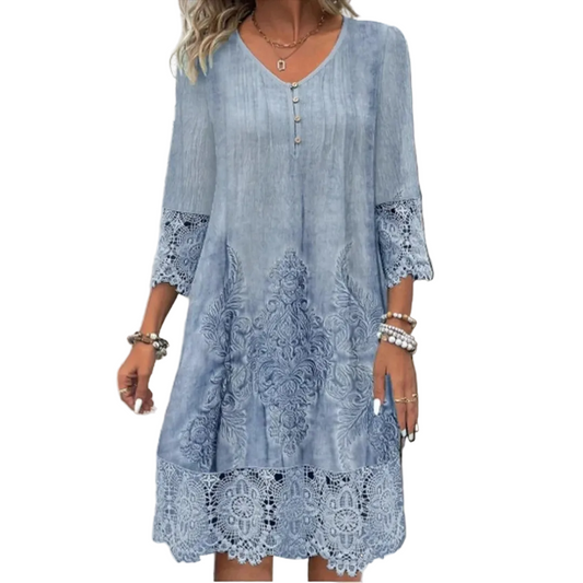 Dames Boho Kanten Zomer Jurk V Hals Mini
