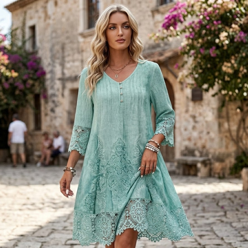 Dames Boho Kanten Zomer Jurk V Hals Mini Modehuis-Nederland