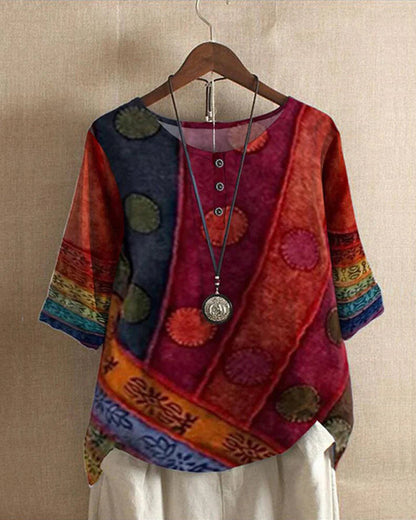 Dames Boho Print Tuniek Korte Mouw Oversized