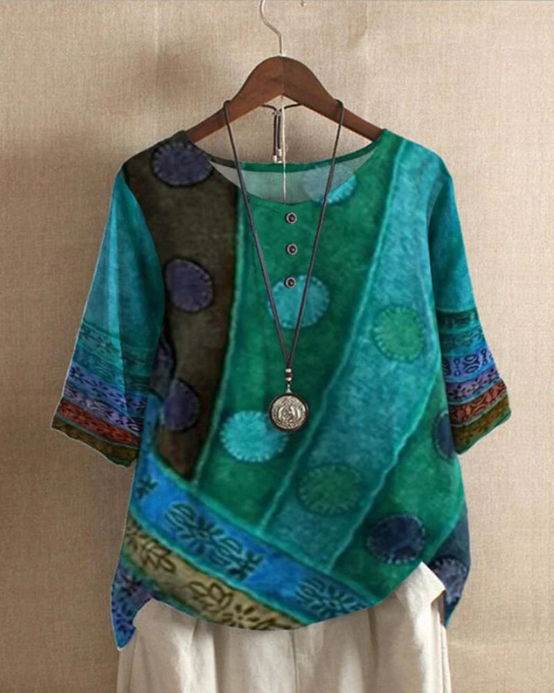 Dames Boho Print Tuniek Korte Mouw Oversized