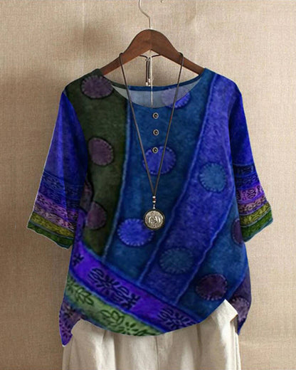 Dames Boho Print Tuniek Korte Mouw Oversized