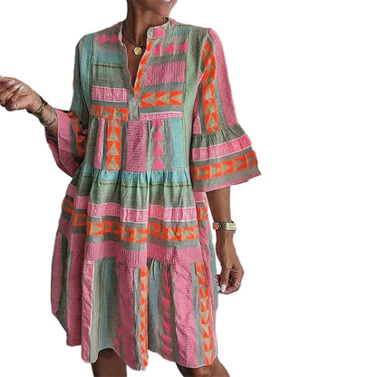 Dames Boho Print Zomer Jurk Mini