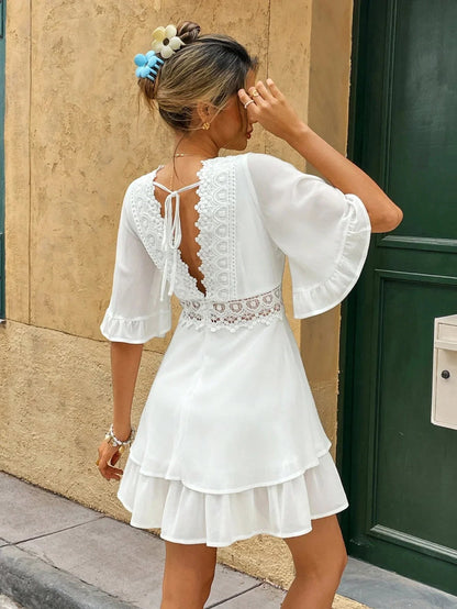 Dames Boho Zomerjurkje Kant V-Hals