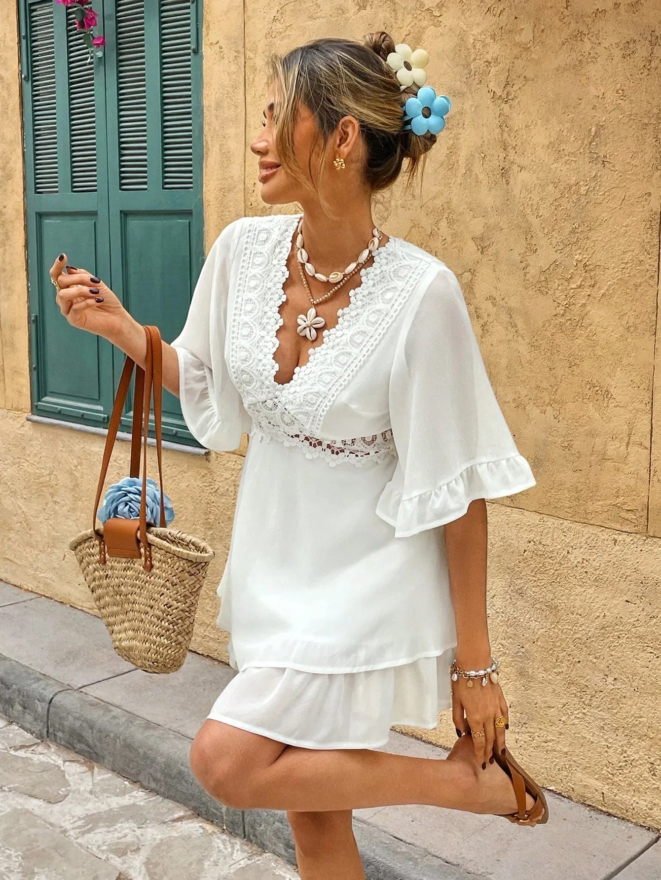 Dames Boho Zomerjurkje Kant V-Hals