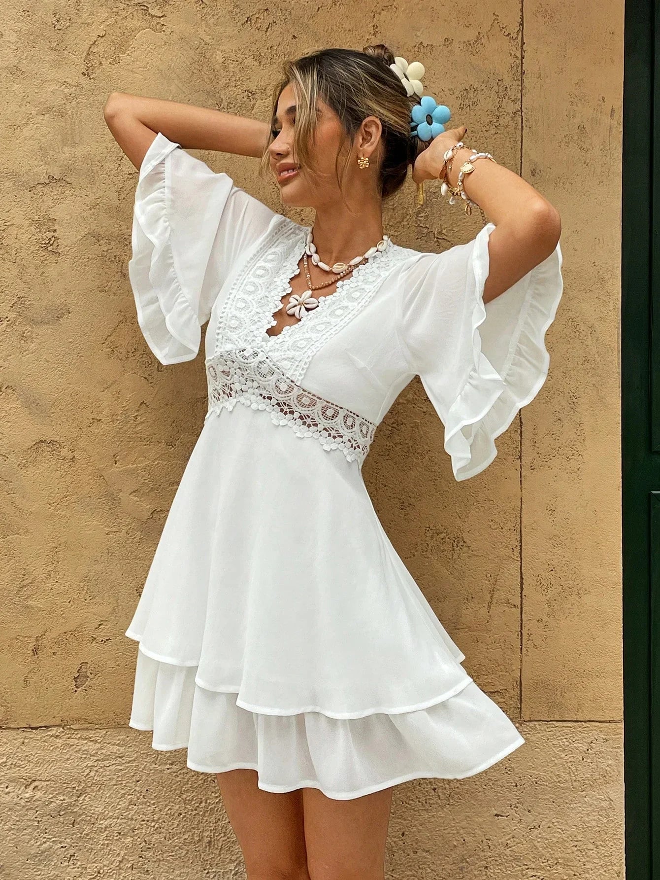 Dames Boho Zomerjurkje Kant V-Hals