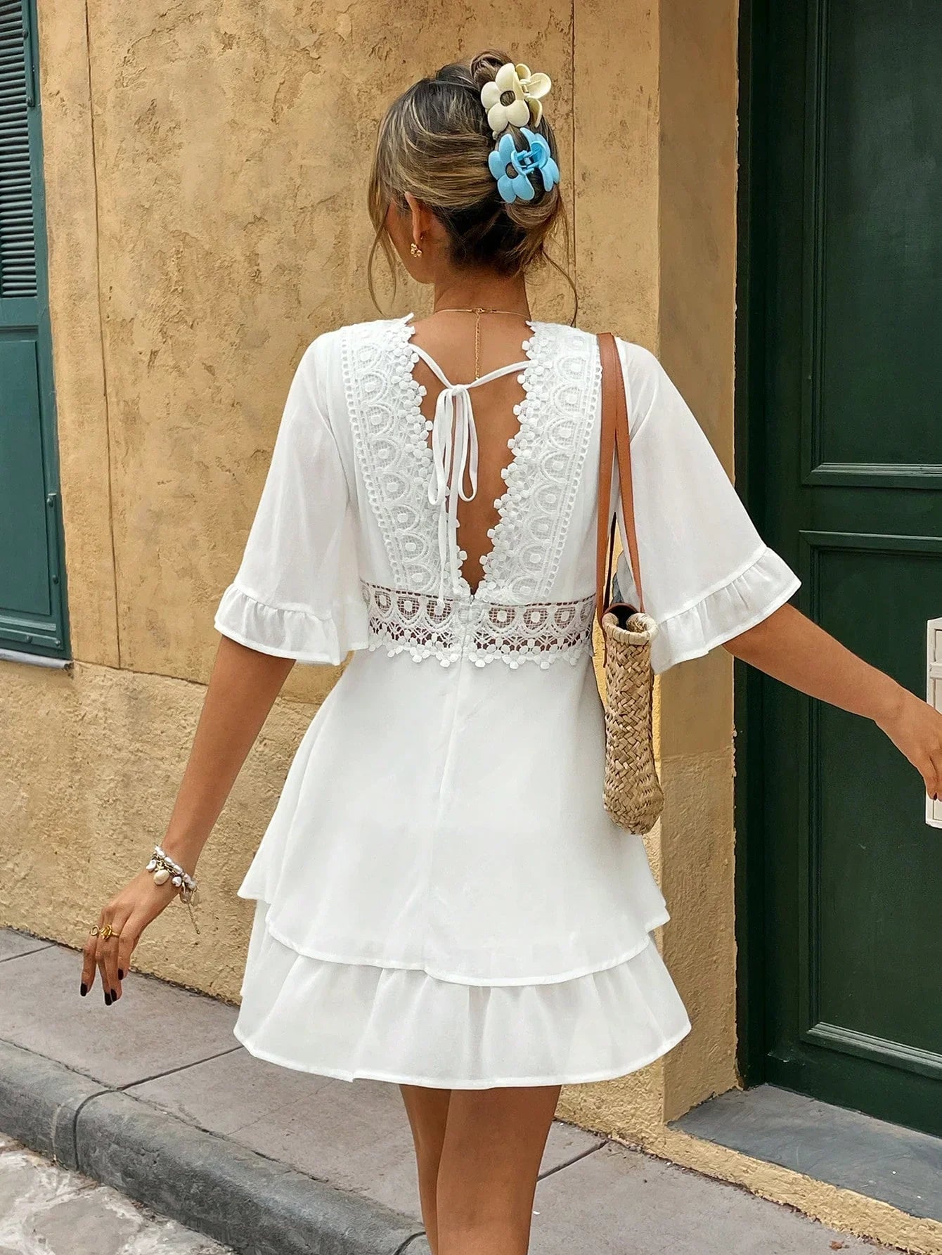 Dames Boho Zomerjurkje Kant V-Hals