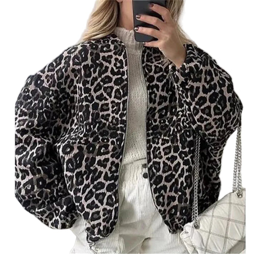 Dames Bomberjack Panter Print  Kort Jasje