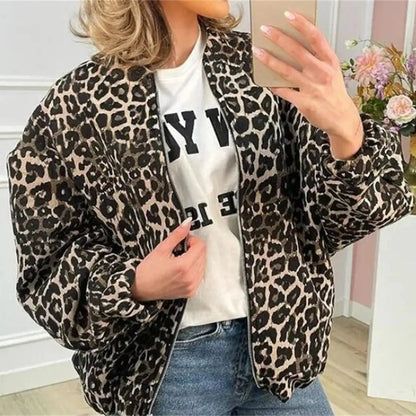 Dames Bomberjack Panter Print  Kort Jasje