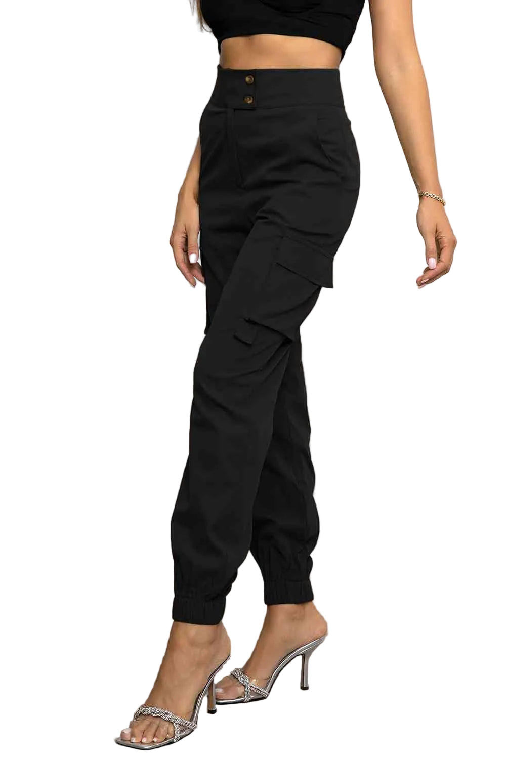 Dames Cargo Broek Hoge Taille Tapered Fit