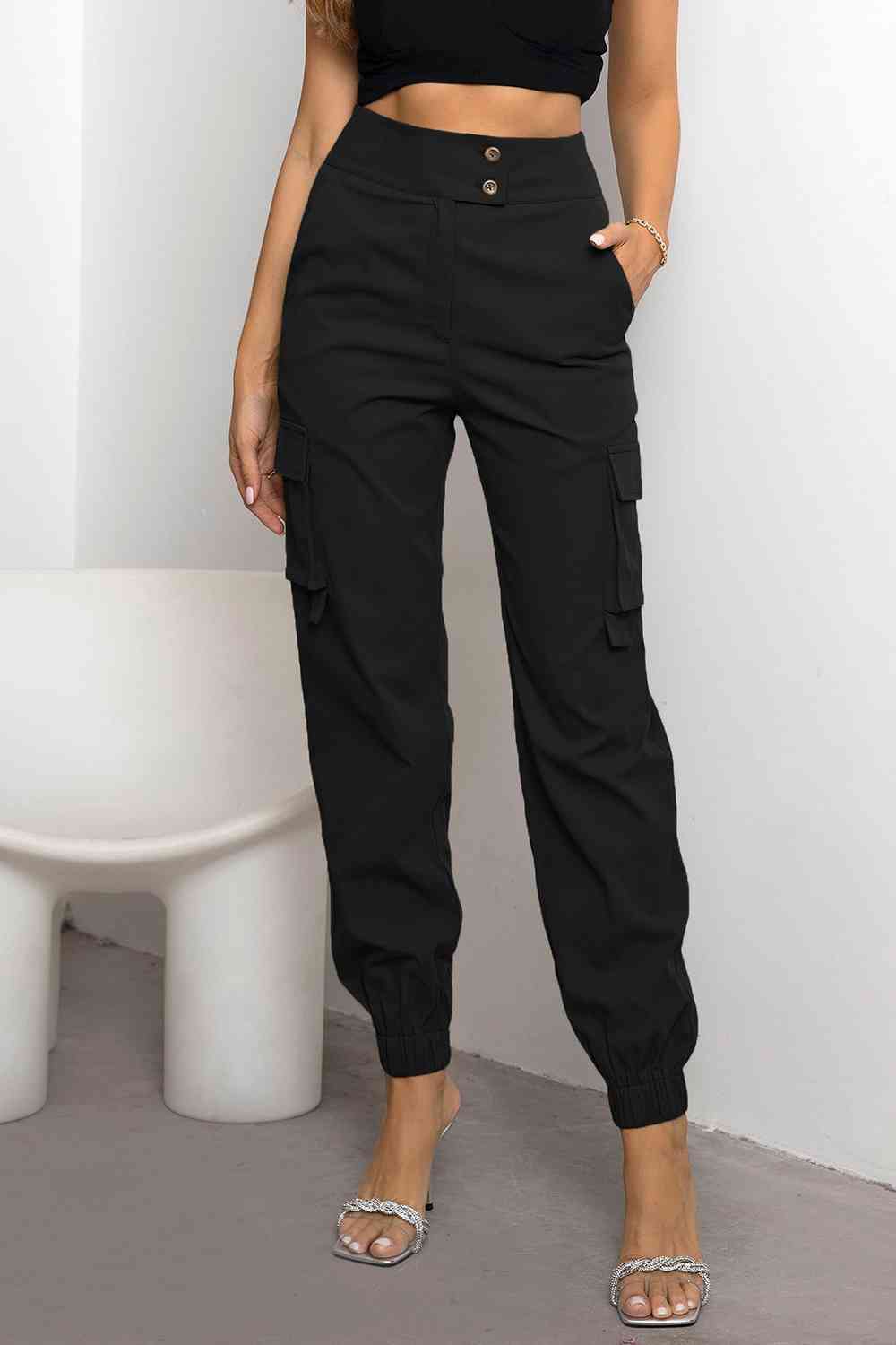 Dames Cargo Broek Hoge Taille Tapered Fit