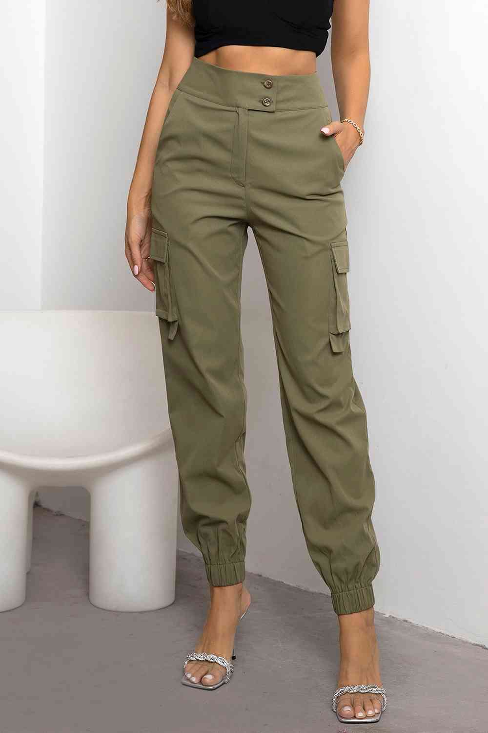 Dames Cargo Broek Hoge Taille Tapered Fit