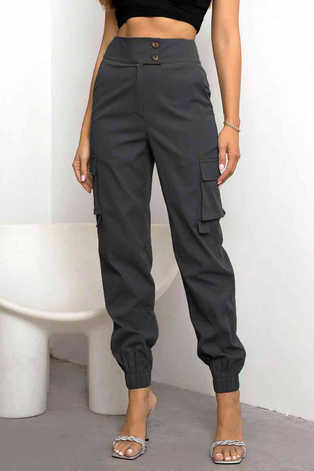 Dames Cargo Broek Hoge Taille Tapered Fit
