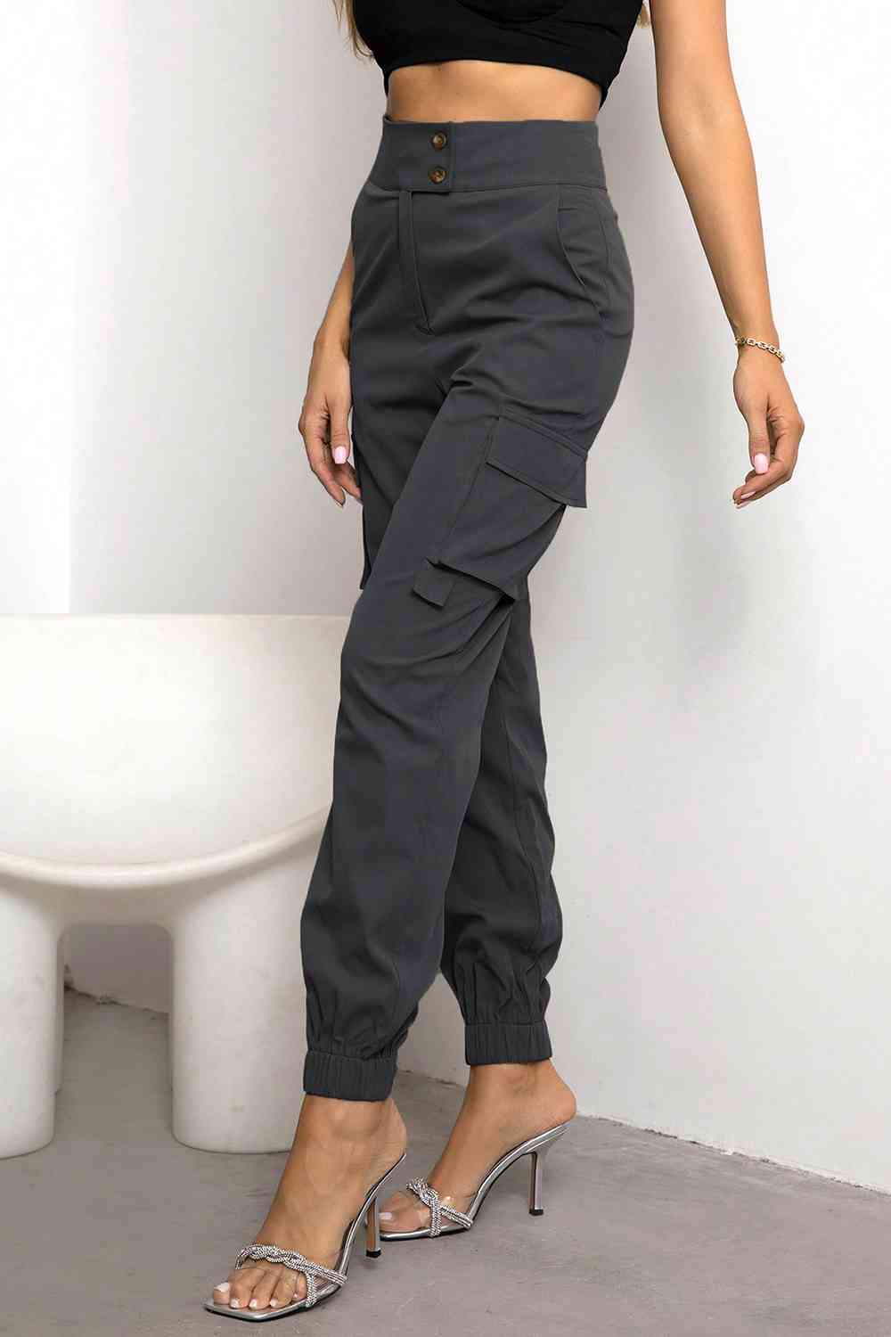 Dames Cargo Broek Hoge Taille Tapered Fit
