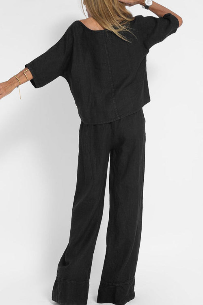 Dames Co Ord Set Wijde Broek en Top Korte Mouw