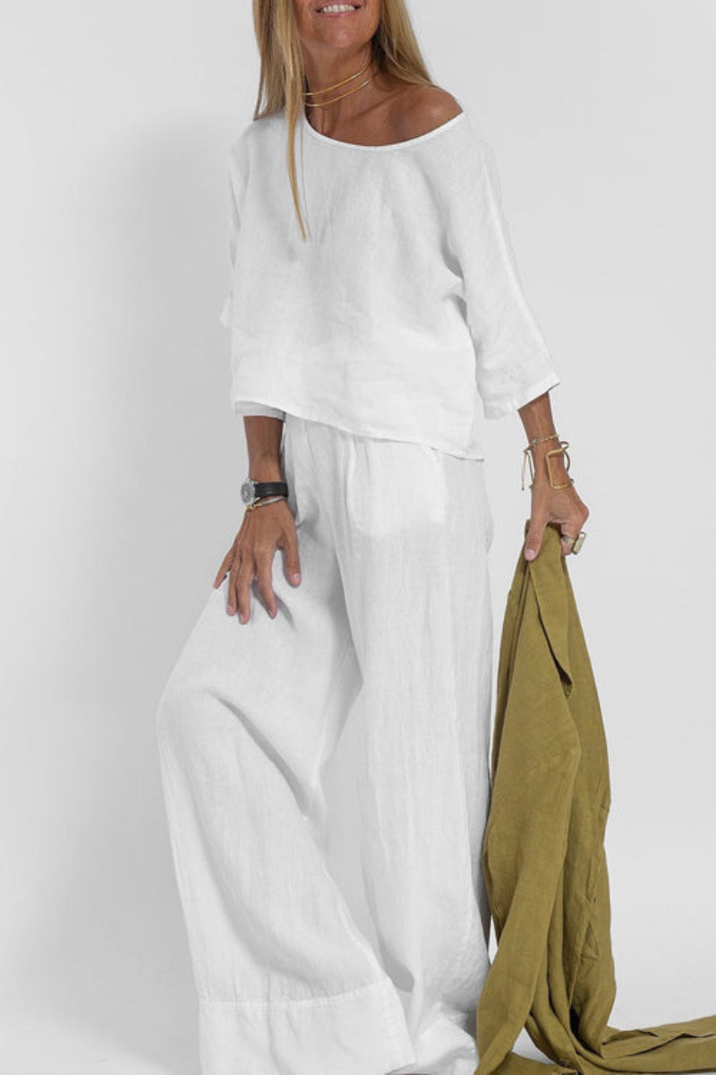 Dames Co Ord Set Wijde Broek en Top Korte Mouw