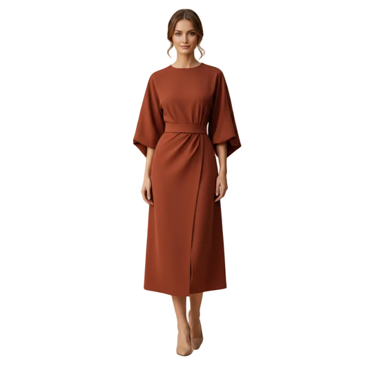 Dames Cocktail Ceintuur Jurk Kimono Mouw Midi
