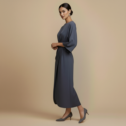 Dames Cocktail Ceintuur Jurk Kimono Mouw Midi