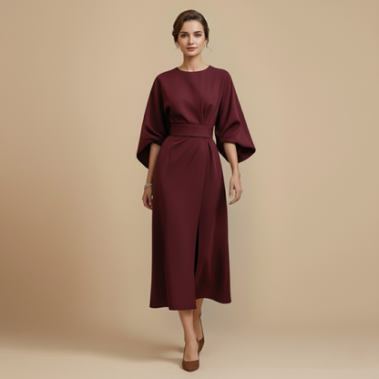 Dames Cocktail Ceintuur Jurk Kimono Mouw Midi