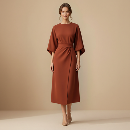 Dames Cocktail Ceintuur Jurk Kimono Mouw Midi