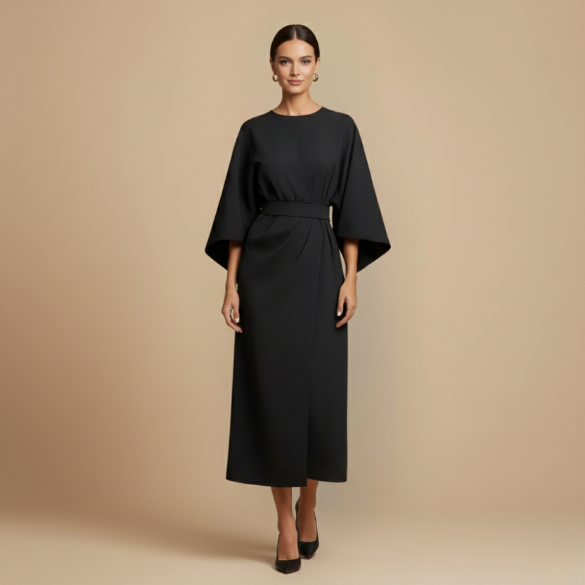 Dames Cocktail Ceintuur Jurk Kimono Mouw Midi