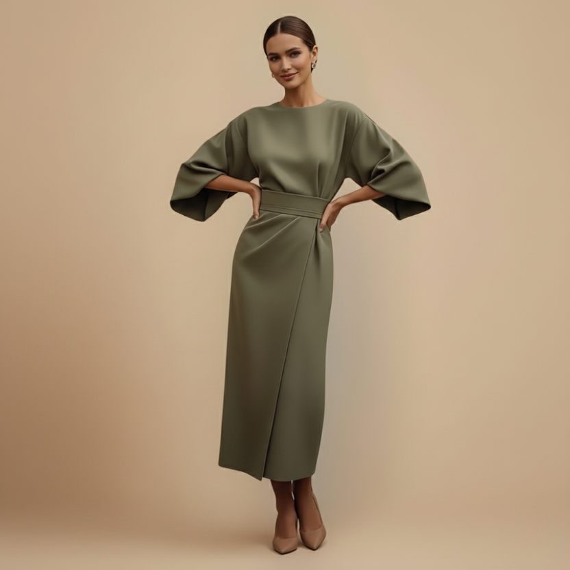 Dames Cocktail Ceintuur Jurk Kimono Mouw Midi