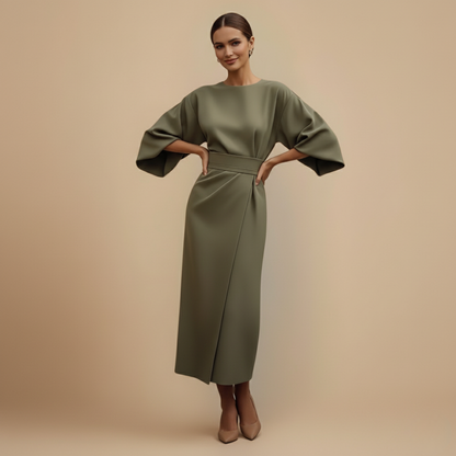 Dames Cocktail Ceintuur Jurk Kimono Mouw Midi