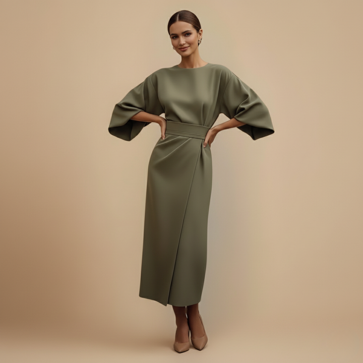 Dames Cocktail Ceintuur Jurk Kimono Mouw Midi