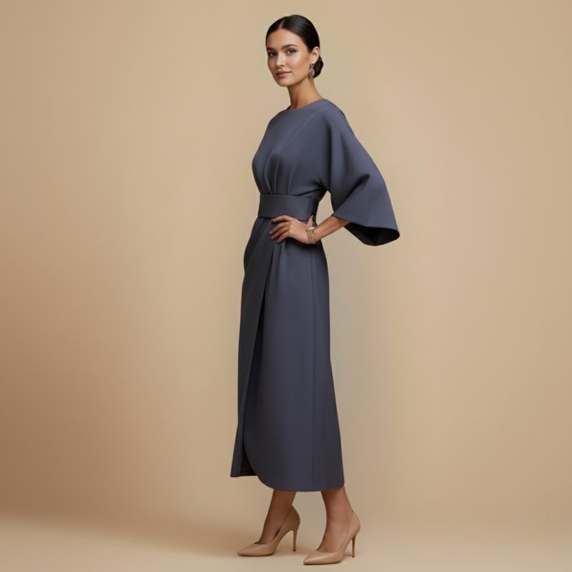 Dames Cocktail Ceintuur Jurk Kimono Mouw Midi