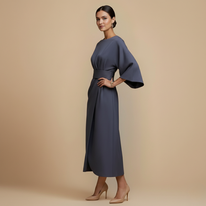 Dames Cocktail Ceintuur Jurk Kimono Mouw Midi