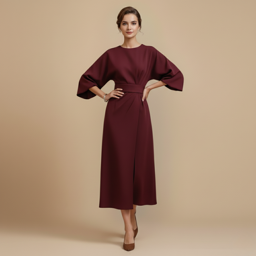 Dames Cocktail Ceintuur Jurk Kimono Mouw Midi