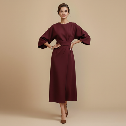 Dames Cocktail Ceintuur Jurk Kimono Mouw Midi