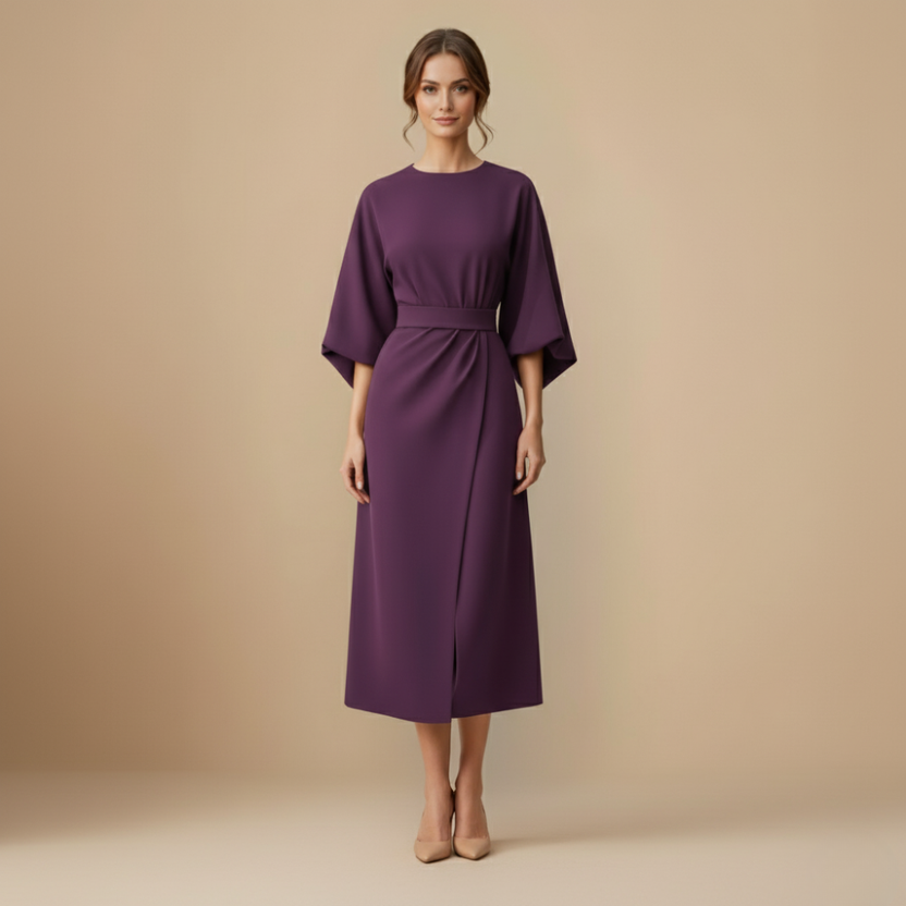 Dames Cocktail Ceintuur Jurk Kimono Mouw Midi