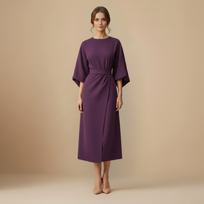 Dames Cocktail Ceintuur Jurk Kimono Mouw Midi